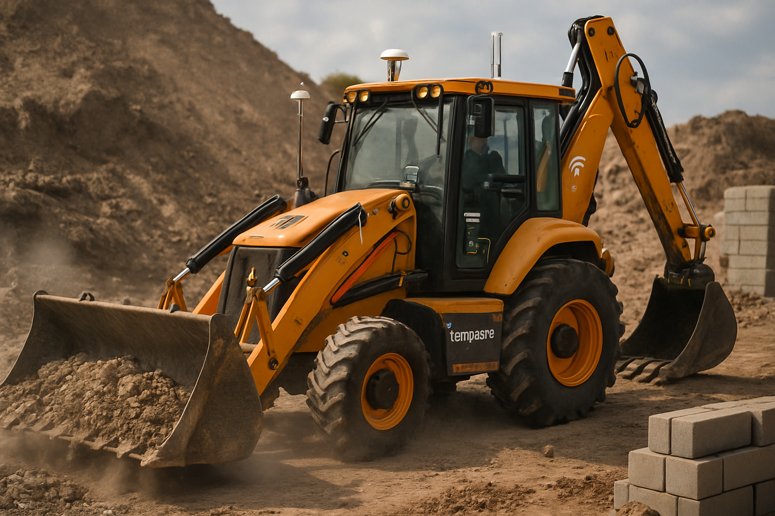 Retroescavadeira com telemetria TempTrack